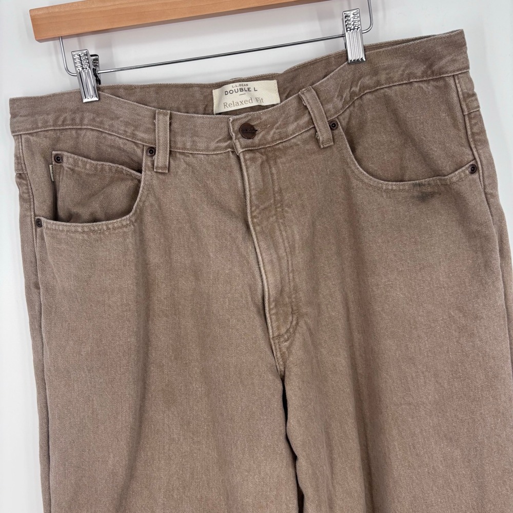 LL Bean Double L Fleece Lined Jeans Men 36x33 (Tag 37x34)  Brown Work Pants FLAW